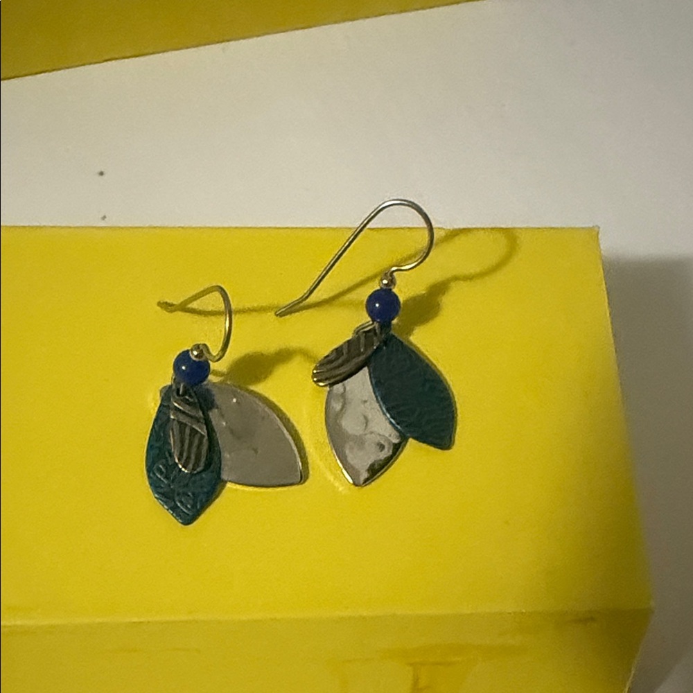 Elegant Blue and Silver Leaf Earrings